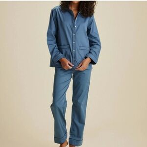 Wyeth Lake Pajamas Poplin Piped Pant Set In Wyeth Pacific Blue